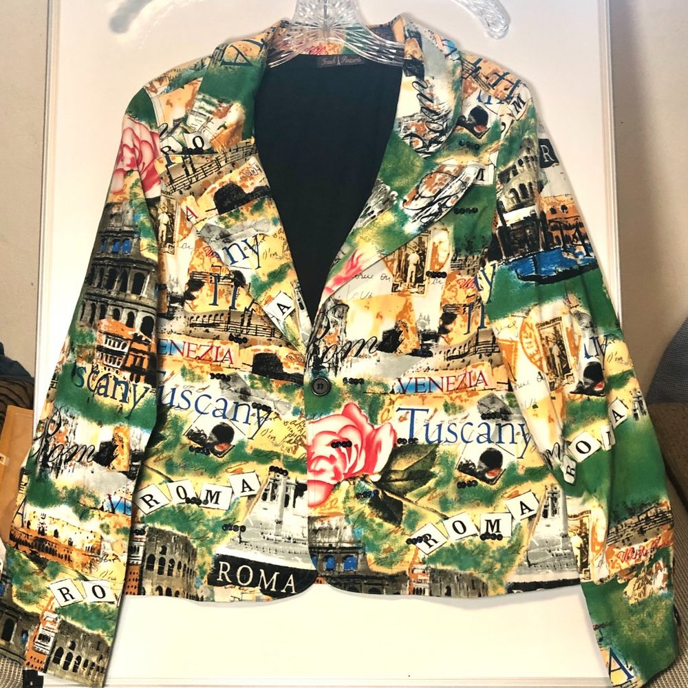 Women Vintage French Postcard print Jacket NWT Size M-L
